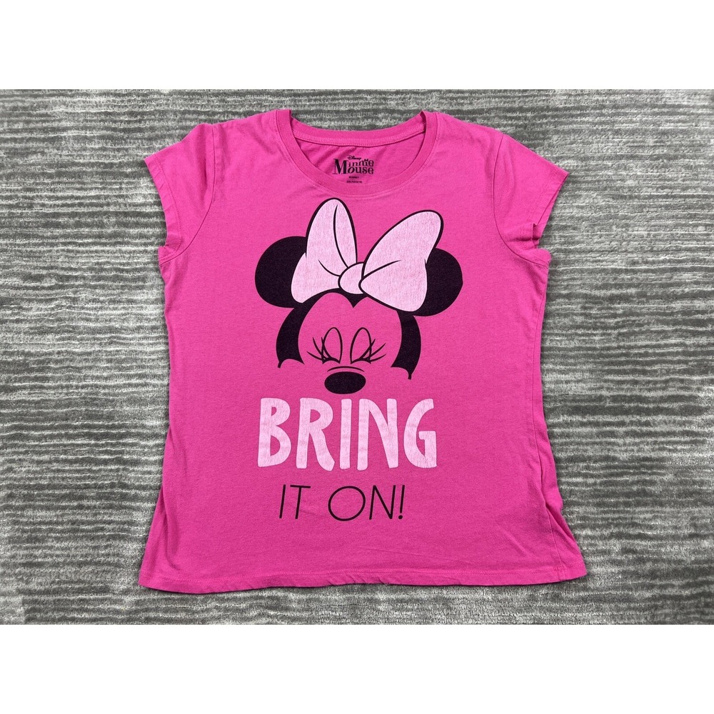 Disney T-Shirt Girls XXL 19 Pink Minnie Mouse Bring It On Graphic Tee Short Slv
